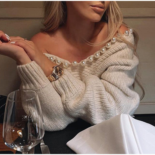 Faux Pearl Embellished Sweater